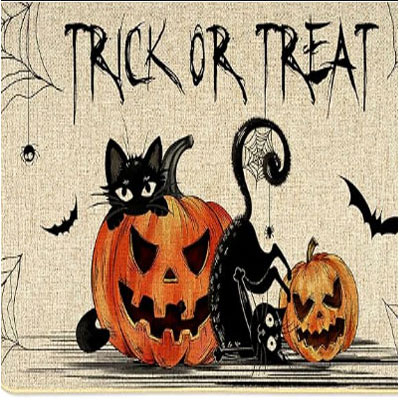 Halloween Doormat Black Cat and Pumpkin Door Mat Trick or Treat with Non-Slip Backing Design Indoor Outdoor Decoration for Farmhouse Party Home Decor 17 X 29 Inch